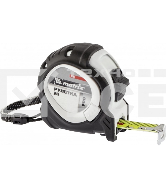 Рулетка Matrix Neon, 5 м x 25 мм, обрезиненный корпус, 3 фиксации, PRO