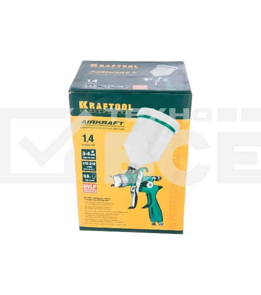Краскопульт пневматический KRAFTOOL AirKraft 06522-1.4hvlp c верхним бачком 1.4мм