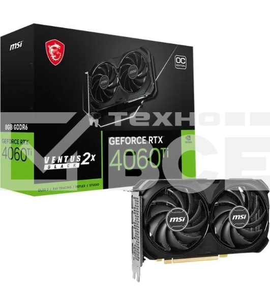 Видеокарта MSI RTX4060Ti VENTUS 2X BLACK OC PCI-E 4.0 8 ГБ GDDR6, 128 бит, DisplayPort x3, HDMI