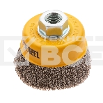 Щетка для УШМ Denzel 75 мм, М14, чашка, витая нержавеющая проволока 0,3 мм, фото 1