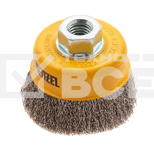 Щетка для УШМ Denzel 75 мм, М14, чашка, витая нержавеющая проволока 0,3 мм