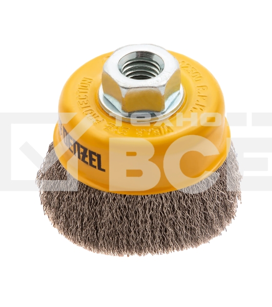 Щетка для УШМ Denzel 75 мм, М14, чашка, витая нержавеющая проволока 0,3 мм