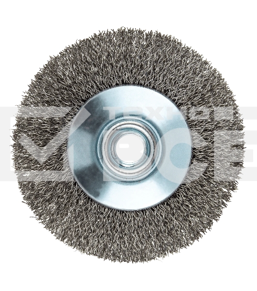 Щетка для УШМ Denzel 100 мм, М14, тарелка, витая нержавеющая проволока 0,3 мм