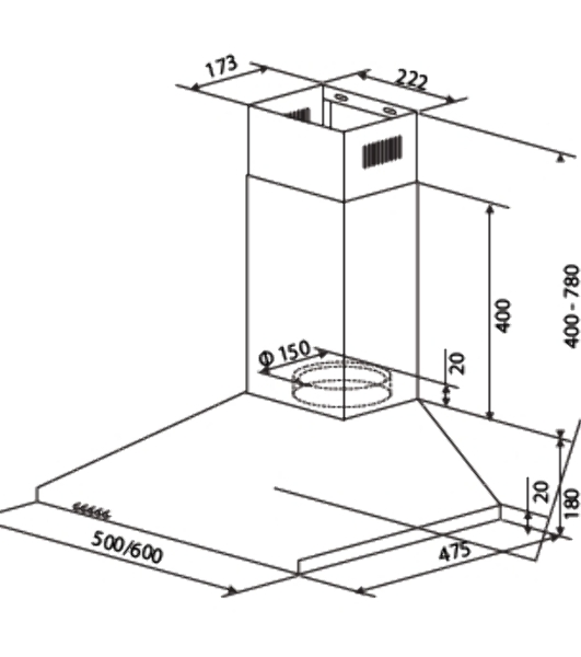 Вытяжка каминная HOMSair Delta 50 белый, 50 см, 600 куб. м/ч, 47 дБ