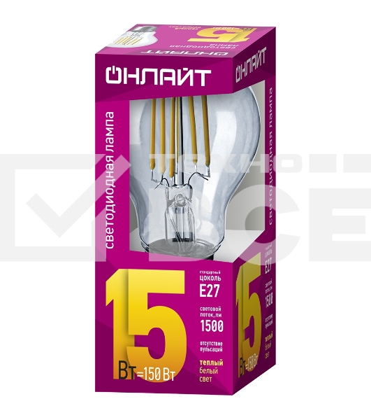 Лампа светодиодная ОНЛАЙТ 80878 OLL-F-A60-15-230-2.7K-E27