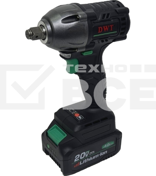 Гайковерт ударный аккумуляторный DWT ABWP-20 DN-4C2 BMC /20В/350 Нм/2400 об.в мин/3000 уд.в мин/M12-M22/бесщеточный мотор/LED-подсветка/2 АКБ, 4 А·ч/ЗУ/кейс/черный (ABWP-20 DN-4C2 BMC)