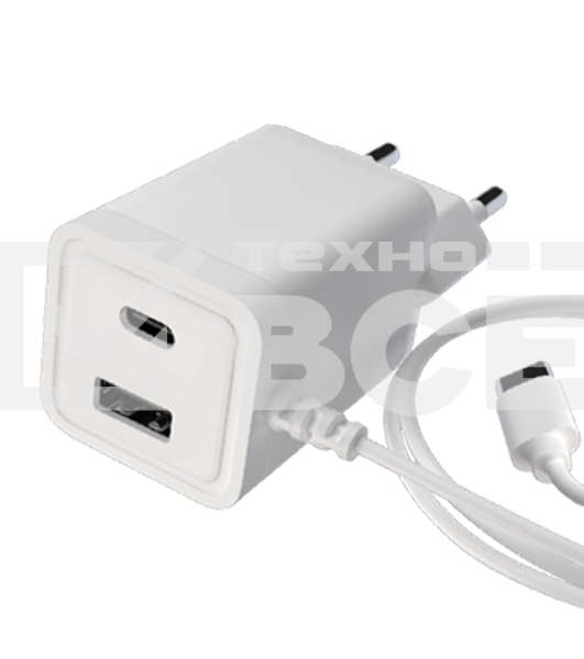 Сетевое зарядное устройство Maxvi A304T Type-C\USB 3A 15W + литой кабель Type-C 1.2м, белый