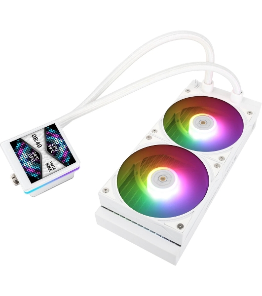 Водяное охлаждение для процессора Thermalright Grand Vision 240 (240mm, LED, White, ARGB/Fans: 2x120mm, 80.45CFM, 29.4dBA, 2150RPM/Pump height 72.5mm, 6400RPM, Rad thickness 27mm/S: 1700, 1200, 1851, 115X, 2011, 2066, AM5, AM4)