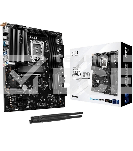 Материнская плата ASRock Z890 PRO-A WIFI, LGA 1851, Intel Z890, 4xDDR5, 4xSATA, 4xM.2, 1xPCIe 5.0 x16, 2xPCIe 4.0 x4, 1xPCIe 4.0 x1, 1xHDMI, 1xDP, 1xThunderbolt 4, 1x2.5Gb LAN, 4xUSB-A 3.2 Gen 1, 2xUSB-A 3.2 Gen 2, 1xUSB-C 3.2 Gen 2, 2xUSB-C Thunderbolt 4