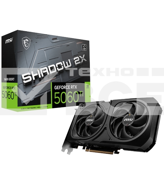 Видеокарта MSI RTX 5060 Ti SHADOW 2X PLUS, NVIDIA RTX 5060 Ti, 16 ГБ GDDR7, 128 бит, PCI-e 5.0, 1xHDMI, 3xDP, 2572 МГц
