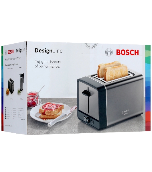 Тостер Bosch TAT5P425 нержавеющая сталь, 970 Вт, 2 слота