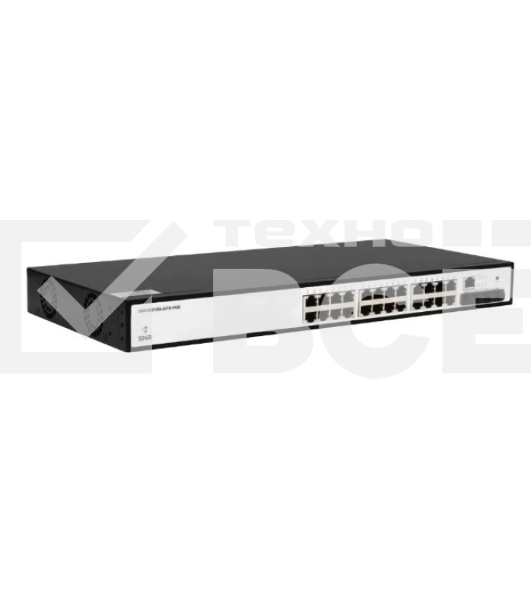 Управляемый коммутатор SNR уровня 2+, 24 порта 10/100/1000Base-T с поддержкой POE, 4 порта 1/10G SFP+, бюджет POE 370W