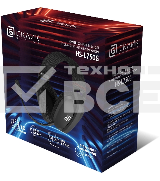 Наушники с микрофоном Оклик HS-L750G черный 1.5м накладные  оголовье