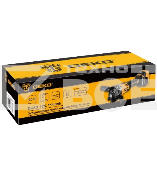 Угловая шлифовальная машина бесщеточная DEKO DKAG-125, 20В, 1*4.0А·ч