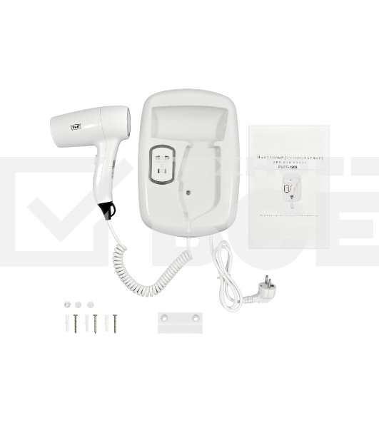 Фен для волос настенный Puff 1203B, белый, 1,2 кВт