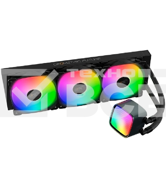 Система жидкостного охлаждения Water Cooling System Geometric Future Eskimo Pro 360 (240W, 360мм, ARGb, черный Fans: 3x120мм, 80.81CFM, 34.2dBA, 2000RPM/Pump height 54мм, 3200RPM, Rad thickness 27мм/S: 1851, 1700, 1200, 115X, 2011, 2066, AM5, AM4)