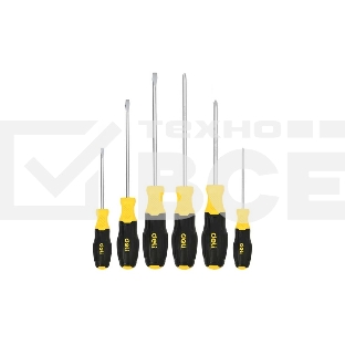 Набор отверток Deli DL630006N 6шт SL5x75 + SL5x100 + SL6x150 + PH1x75 + PH1x100 + PH2x150 сталь Cr-V, двухкомпонентная прорезиненная рукоять