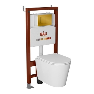 Комплект BAU 6 в 1: инсталляция BAU PRO, унитаз подвесной торнадо Bau Nimb Hurricane-3, сиденье дюропласт микролифт, клавиша BAU Stil, золото