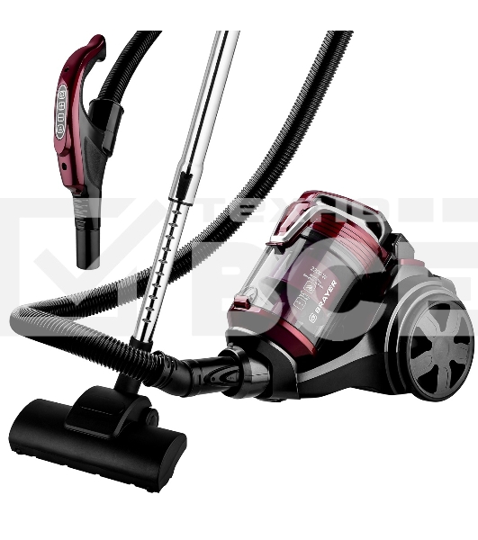 Пылесос BRAYER BR4211 черный/бордовый, 400/2200 Вт, уборка сухая, пылесборник контейнер, 3 л