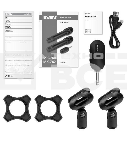 Набор беспроводных микрофонов SVEN MK-742, черный (2.4GHz, 180mAh)