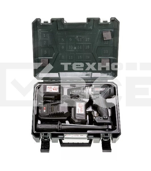 Профессиональный аккумуляторный бесщеточный ударный шуруповерт Klpro KLDM18BHX-50 (18В, Li-ion-2шт, 5.0А·ч, 150Нм, 2 скорости, подсветка, магнитная бита,З/У,в кейсе)