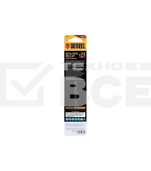 Сверло спиральное по металлу Denzel 7,5 х 156 мм, Р6М5, Golden Tip, удлиненное