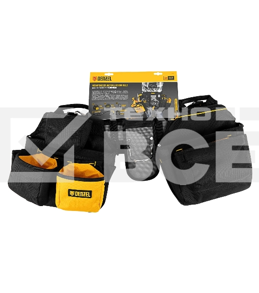 Пояс монтажника усиленный Denzel с лямками, сумки поясные, держатель для молотка
