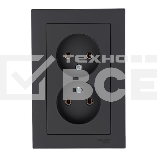 Розетка 2-м AtlasDesign без заземл. 16А в сборе карбон SchE ATN001020