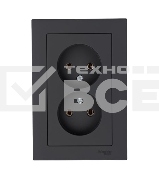 Розетка 2-м AtlasDesign без заземл. 16А в сборе карбон SchE ATN001020