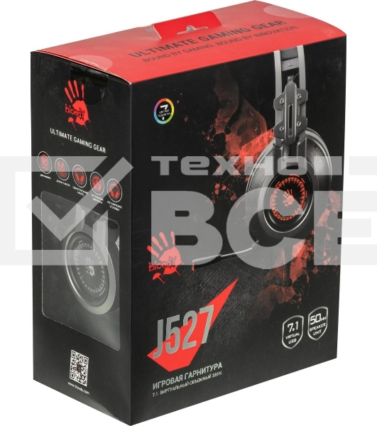 Гарнитура проводная с микрофоном A4Tech Bloody J527 серый 2м мониторные USB оголовье (J527)