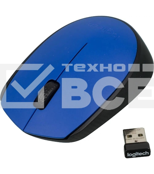 Мышь беспроводная Logitech M171 синий, 1000 dpi, радиоканал, USB, кнопки - 3