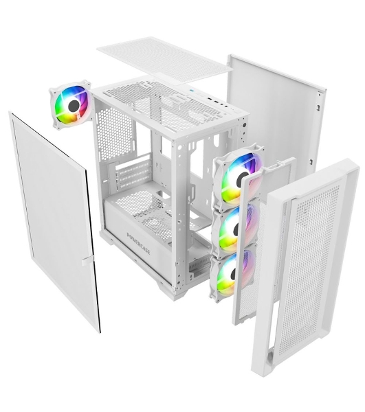 Компьютерный корпус Powercase Alisio Micro X4W V2, Tempered Glass, 4х 120мм ARGB fans, ARGB HUB, белый, mATX (CAMCXW-A4)