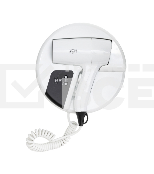 Фен для волос настенный Puff 1202B, белый, с доп. розеткой