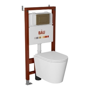 Комплект BAU 6 в 1: инсталляция BAU PRO, унитаз подвесной торнадо Bau Nimb Hurricane-3, сиденье дюропласт микролифт, клавиша BAU Stil, бронза