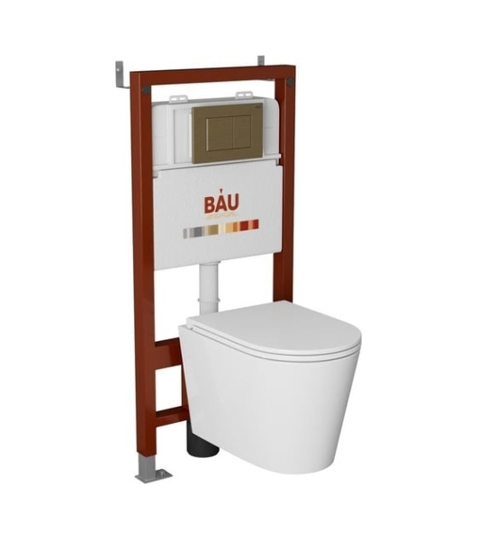 Комплект BAU 6 в 1: инсталляция BAU PRO, унитаз подвесной торнадо Bau Nimb Hurricane-3, сиденье дюропласт микролифт, клавиша BAU Stil, бронза