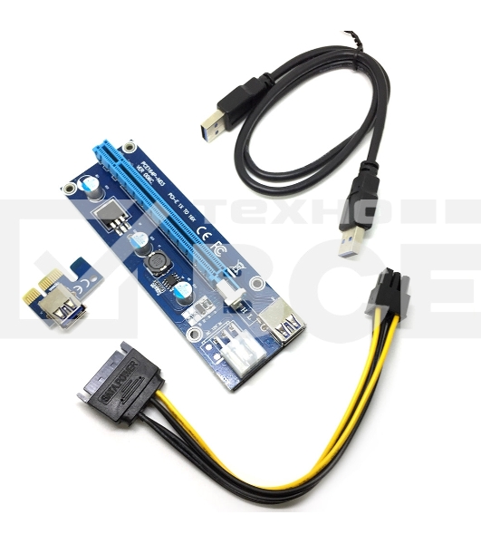 Переходник/удлинитель Espada USB Riser card PCI-E x1 Male to PCI-E x16 Female с питанием 6Pin, EpciEkit, в комплекте кабель usb 3.0