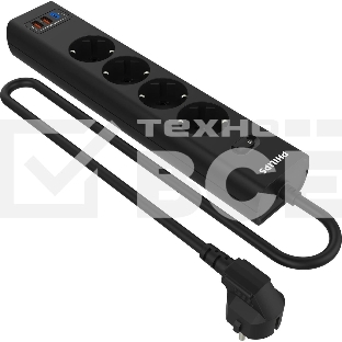 Сетевой фильтр Philips CHP4346BA/51, 2м, 4 розетки, черный