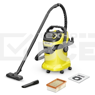 Строительный пылесос Karcher WD 5 V-25/5/22 желтый, 1100 Вт, уборка сухая/сбор воды, пылесборник мешок/контейнер, 25 л