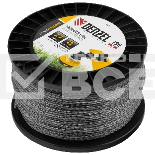 Леска для триммера Denzel двухкомпонентная витой квадрат, 2,7мм х 196м, на DIN катушке EXTRA CORD