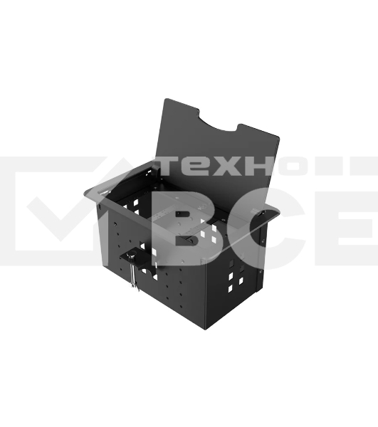 Прямоугольный металлический корпус Wize Pro [WRTS-12BOX-B] для модульной системы врезного лючка в стол с откидывающейся крышкой, до12 модулей-вставок, беспроводная зарядка 10Вт для моб.устройств на крышке, преустановленная рамка,черный