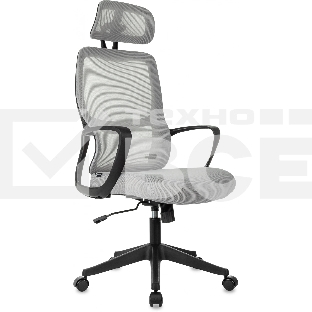 Кресло руководителя Бюрократ Wise серый, сетка/ткань, с подголов. крестов. пластик