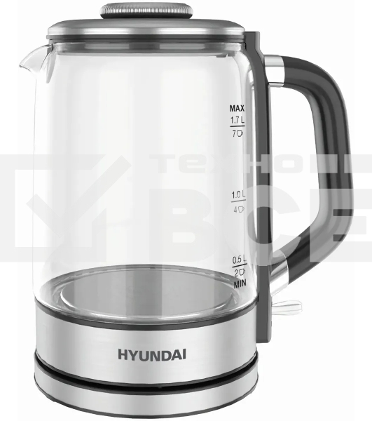 Чайник электрический Hyundai HYK-G5501 1.7 л, 2200 Вт, серебристый/черный