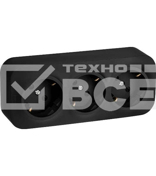 Розетка 3-м ОП Quteo 16А IP20 250В 3х2P+E с заземл. защ. шторки черн. матов. Leg 782473