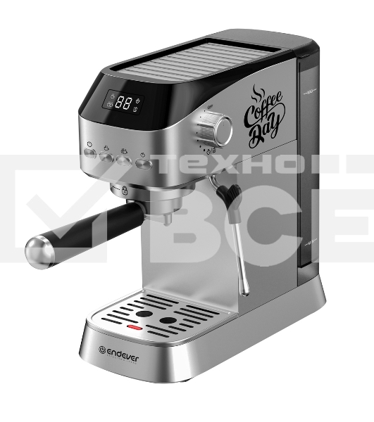 Кофеварка рожкового типа электрическая Endever Costa-1089, объем-1,2л, цвет стальной/черный, мощность 1350 Вт, давление 20 бар