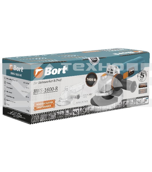 Углошлифовальная машина электрическая Bort BWS-1600-R (93411157) Диаметр диска 125 мм; Мощность 1600 Вт