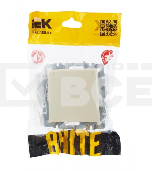 Розетка 1-местная IEK BRITE РСбш10-3-44-БрКр с заземлением, с защитными шторками и крышкой, 16А, IP44, бежевый