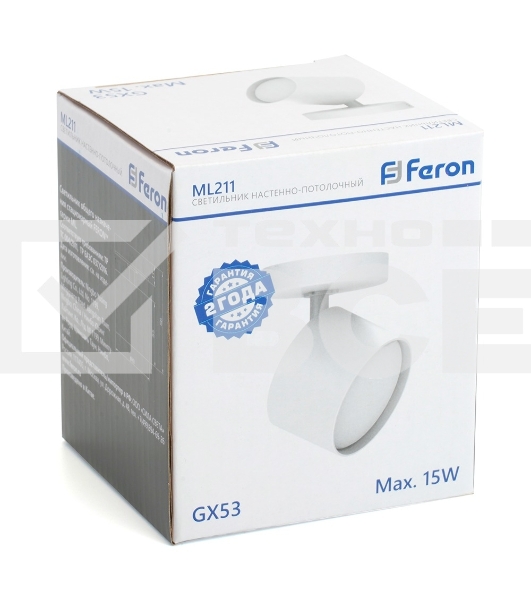 Светильник FERON ML211 ДБО GX53 без лампы наклонный белый