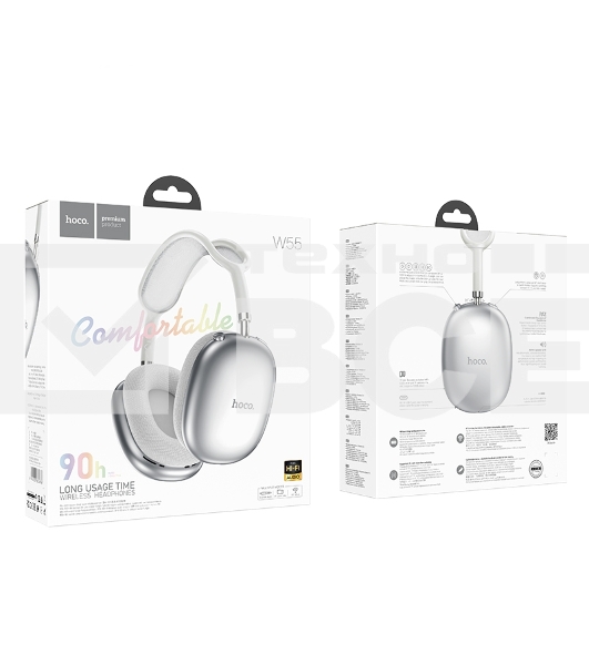 Беспроводные/проводные наушники Hoco W55 серебристый, накладные, Bluetooth + проводной