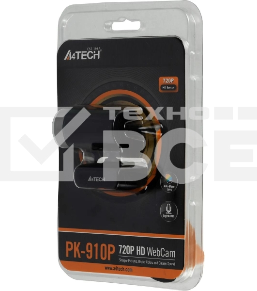 Веб-камера A4Tech PK-910P черный 2Mpix (1280x720) USB2.0 с микрофоном