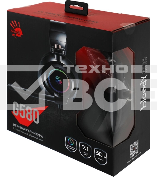 Гарнитура проводная с микрофоном A4Tech Bloody G580 черный 2м мониторные USB оголовье (G580 USB,BLACK)